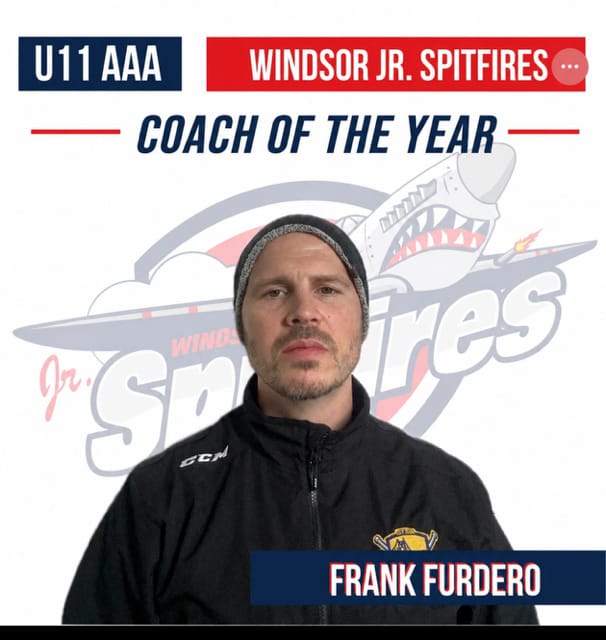 Frank Furdero receiving the Windsor Jr. Spitfires U11 AAA Coach of the Year award